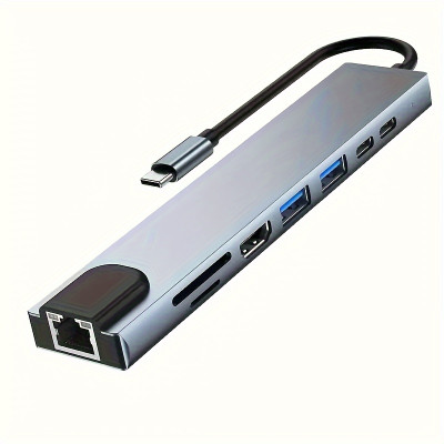 USB-C Концентратор 8-в-1 (HDMI, RJ45, USB 3.0, PD, Кардрідери)