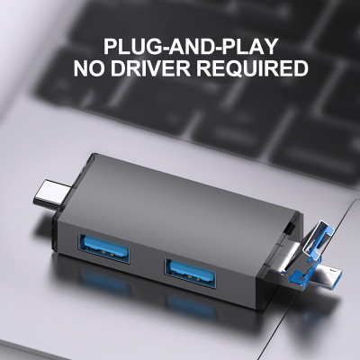 Кардрідер-хаб 7-в-1 (USB 2.0, Type-C, Micro USB, SD/TF, OTG, Алюміній)